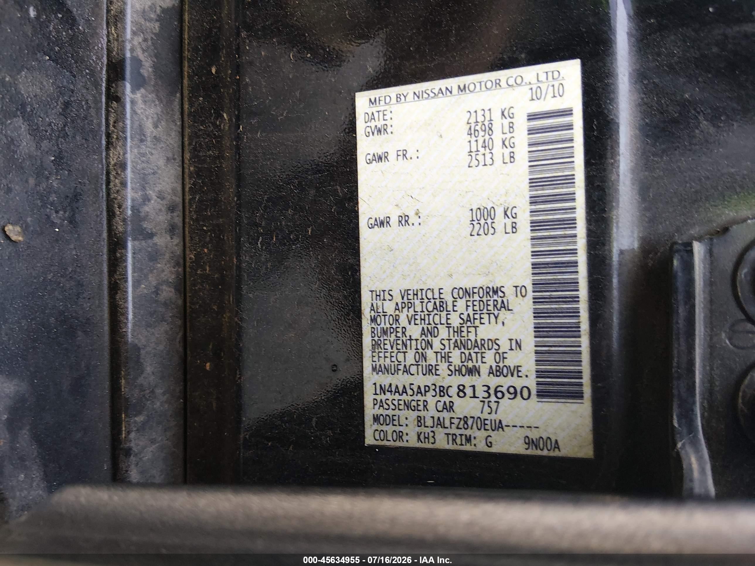 2011 Nissan Maxima 3.5 Sv Silver vin: 1N4AA5AP3BC813690