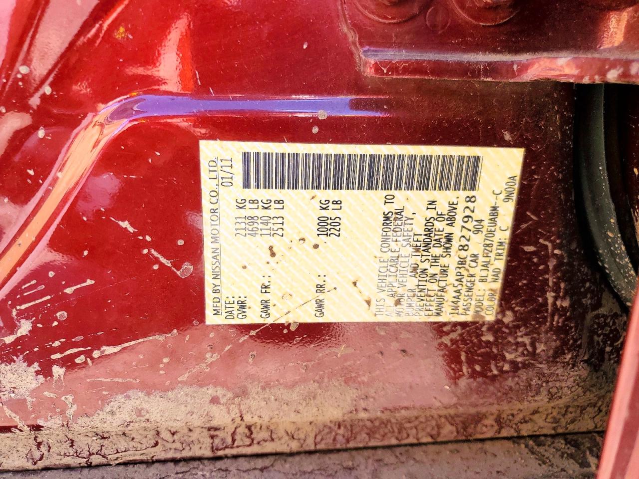 2011 Nissan Maxima 3.5 S Red vin: 1N4AA5AP3BC827928