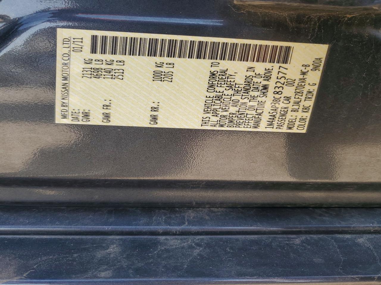 2011 Nissan Maxima 3.5 S Black vin: 1N4AA5AP3BC832577