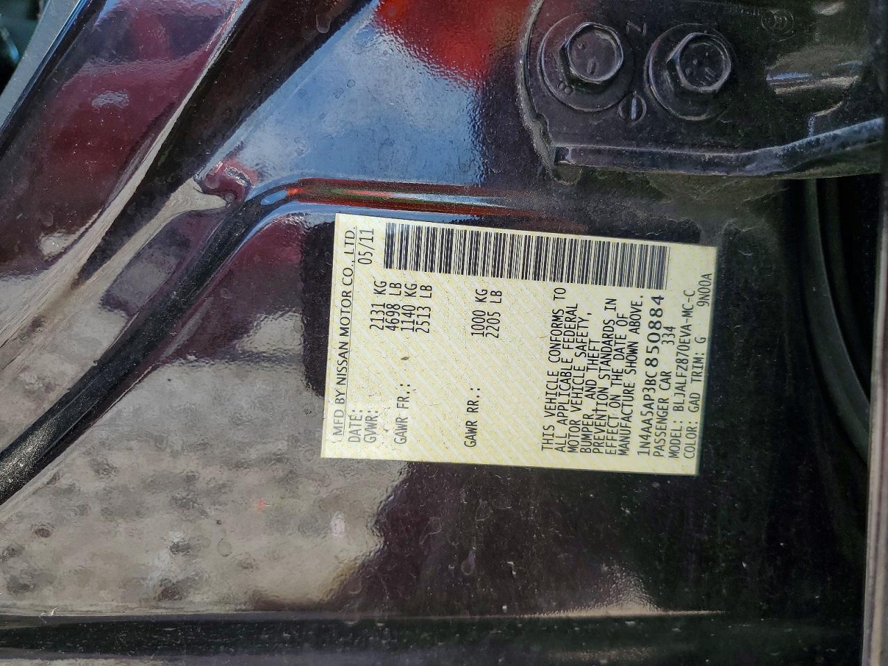 2011 Nissan Maxima 3.5 S Purple vin: 1N4AA5AP3BC850884