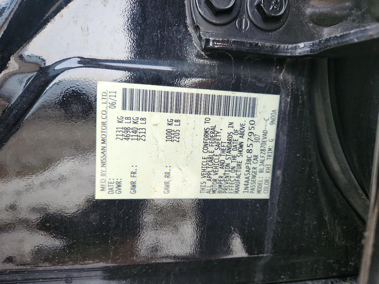 2011 Nissan Maxima Black vin: 1N4AA5AP3BC857950