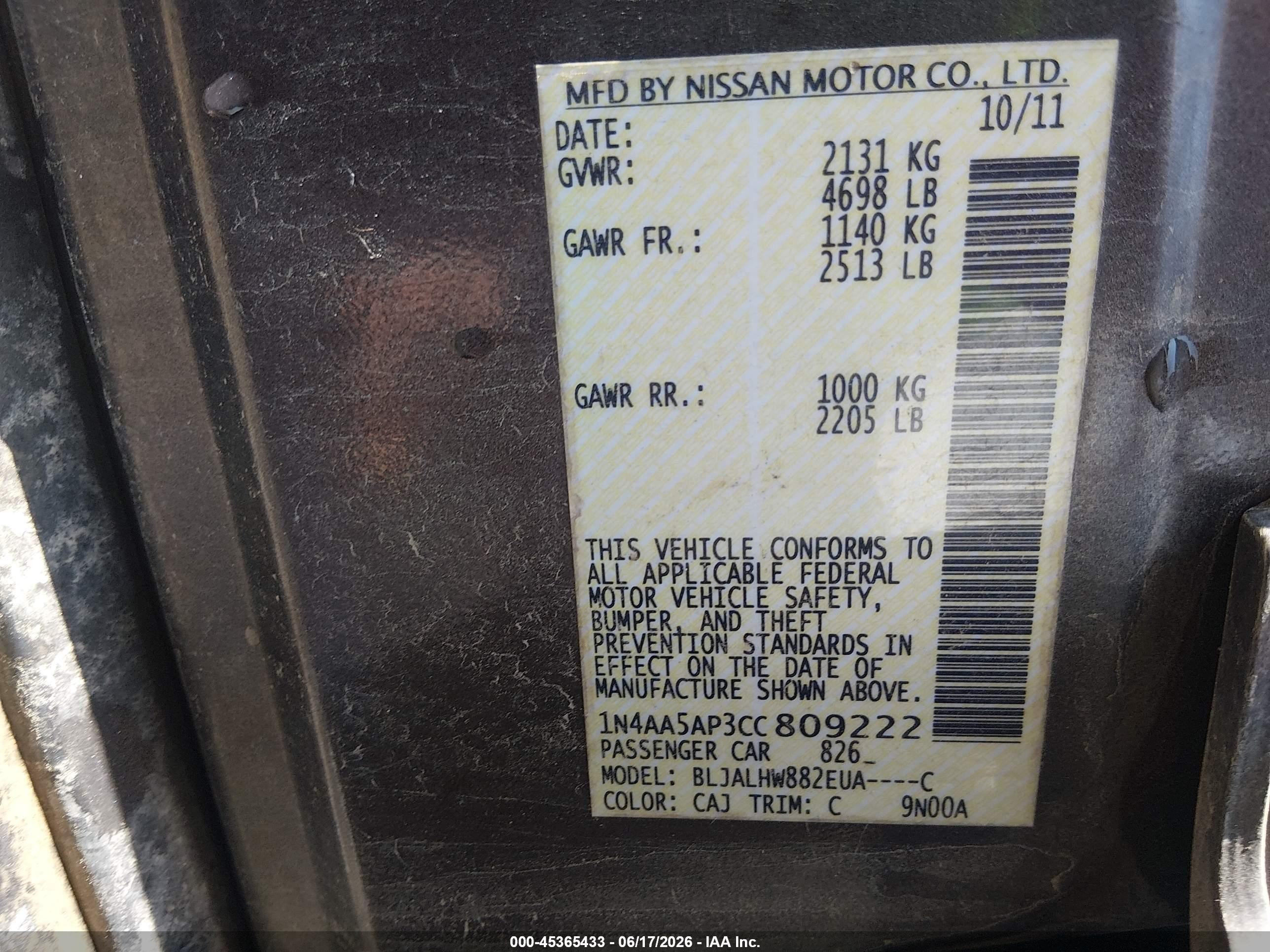 2012 Nissan Maxima 3.5 Sv Brown vin: 1N4AA5AP3CC809222