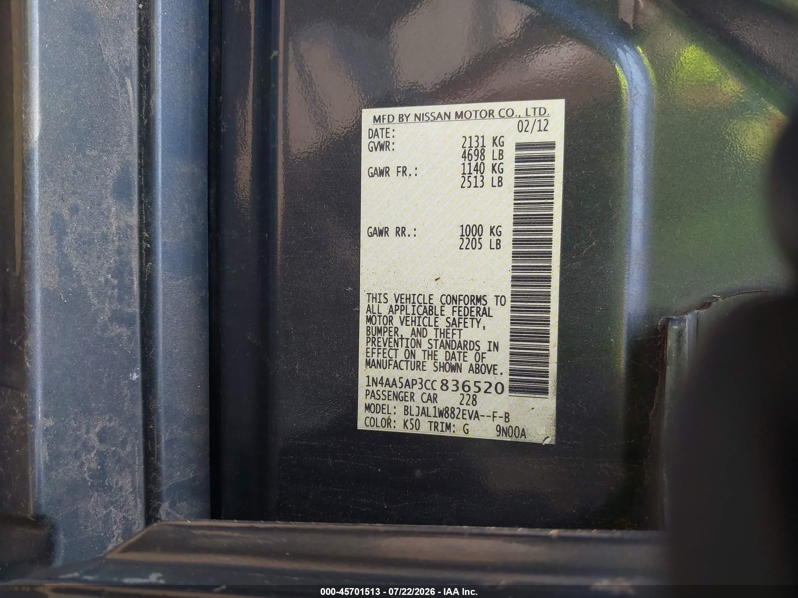 2012 Nissan Maxima 3.5 Sv Gray vin: 1N4AA5AP3CC836520