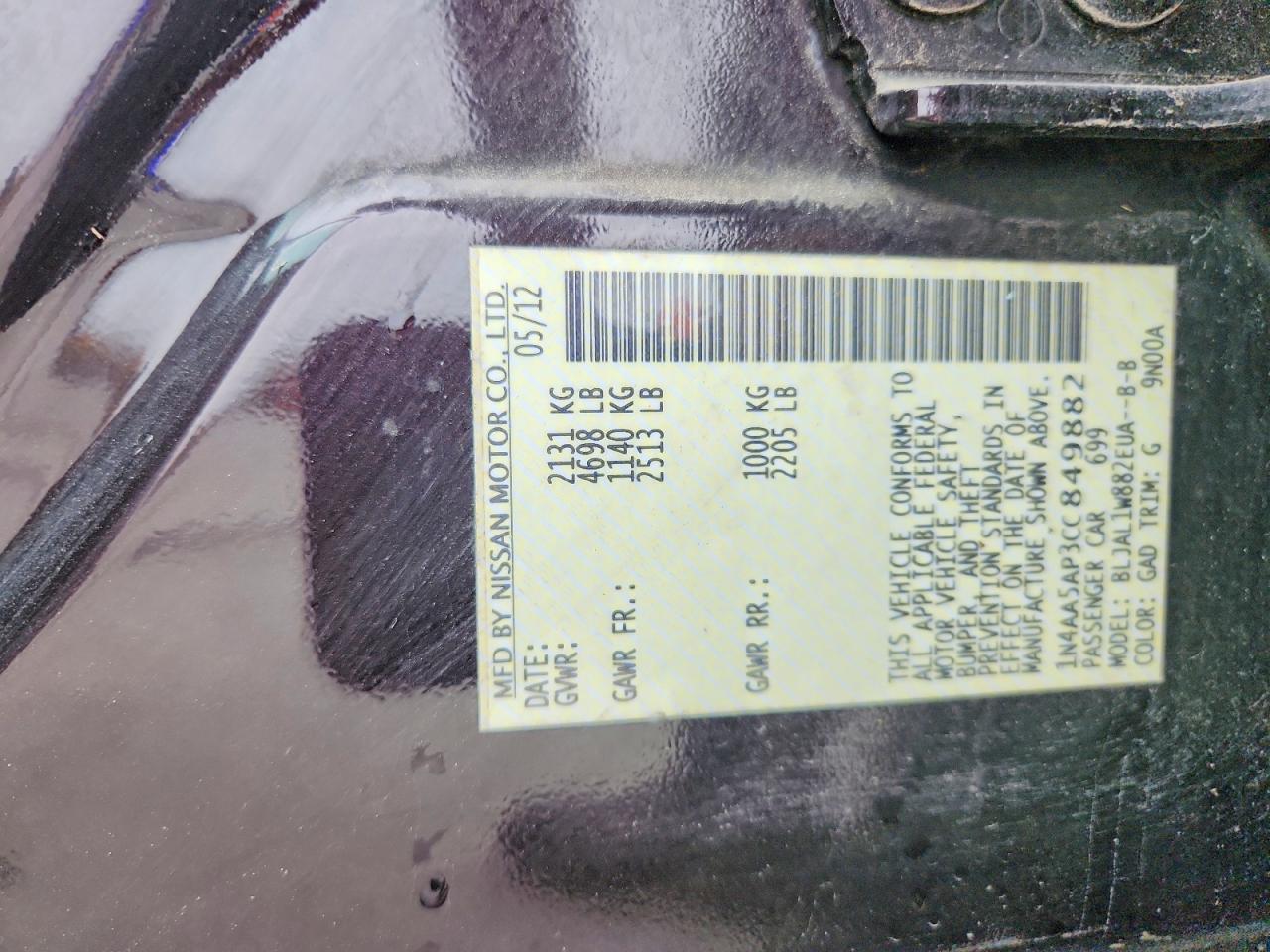 2012 Nissan Maxima 3.5 S Purple vin: 1N4AA5AP3CC849882