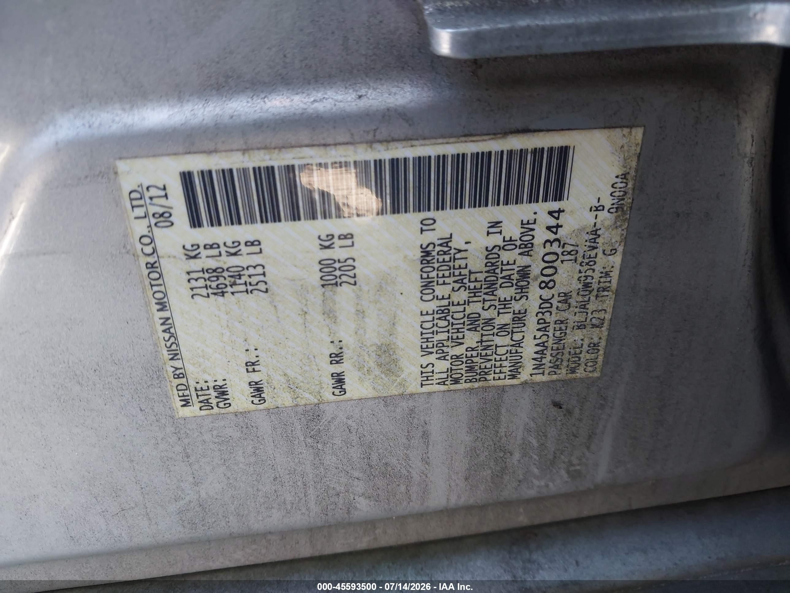 2013 Nissan Maxima 3.5 S Серебряный vin: 1N4AA5AP3DC800344