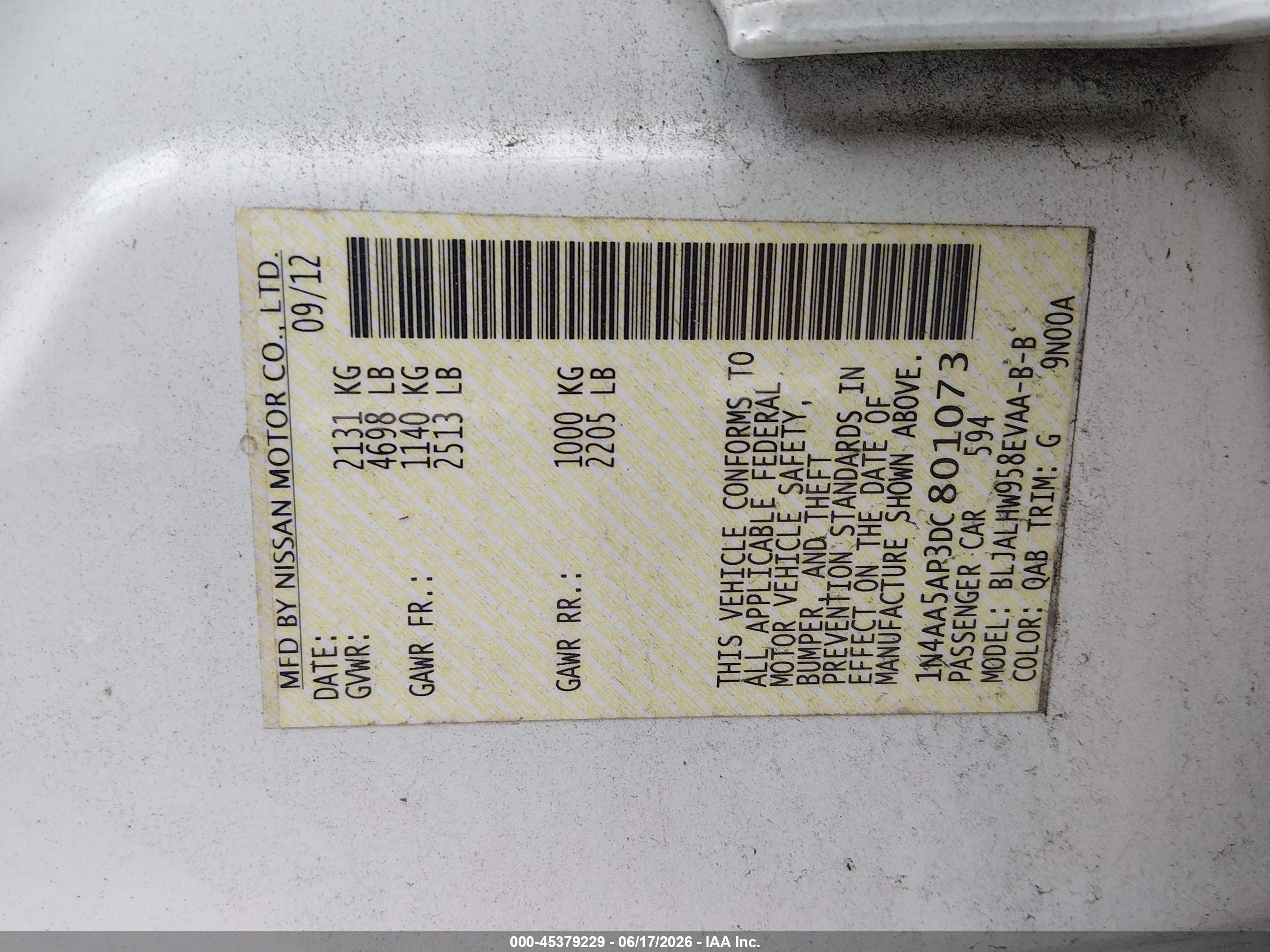 2013 Nissan Maxima 3.5 Sv White vin: 1N4AA5AP3DC801073