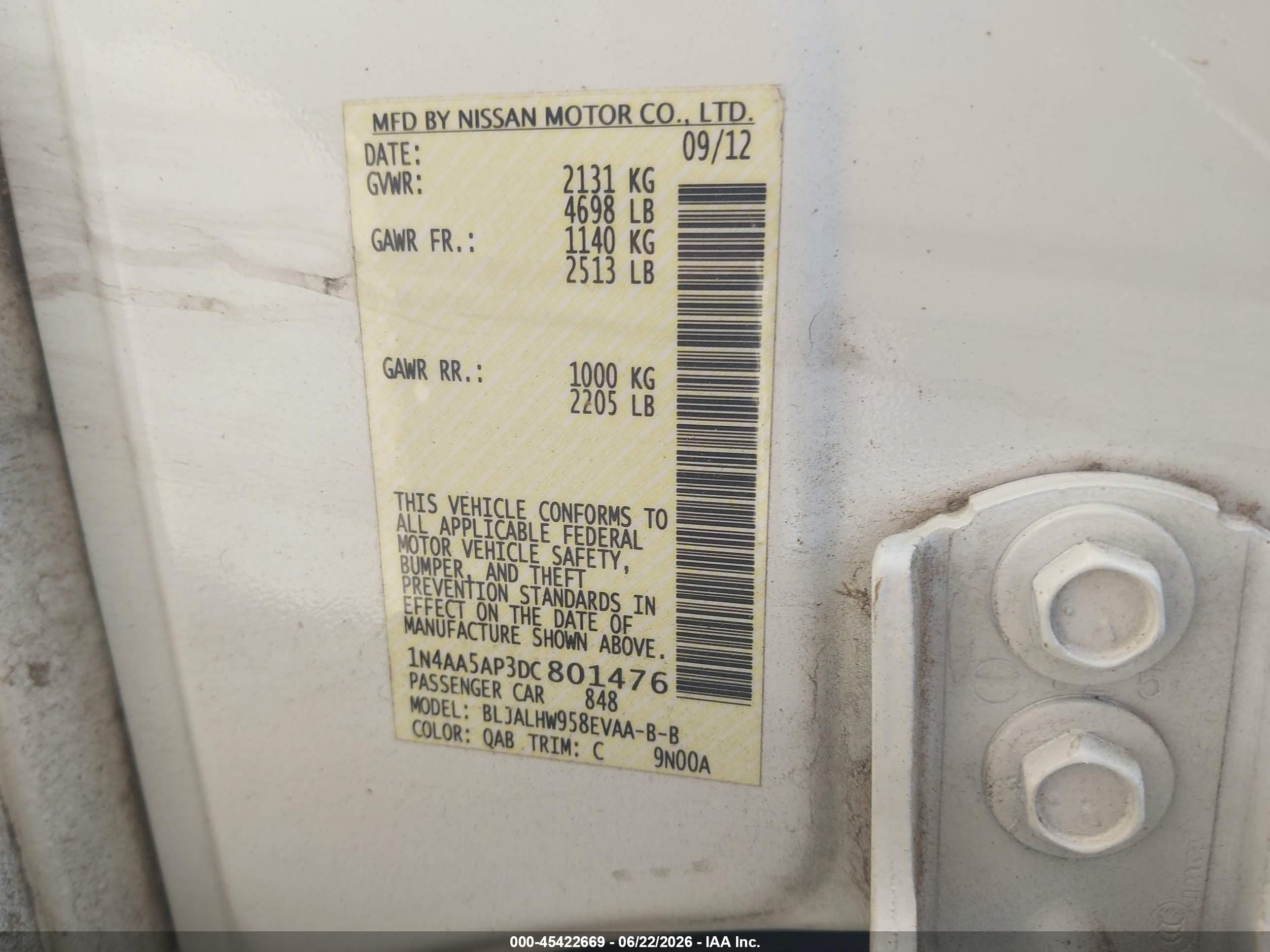 2013 Nissan Maxima 3.5 Sv White vin: 1N4AA5AP3DC801476