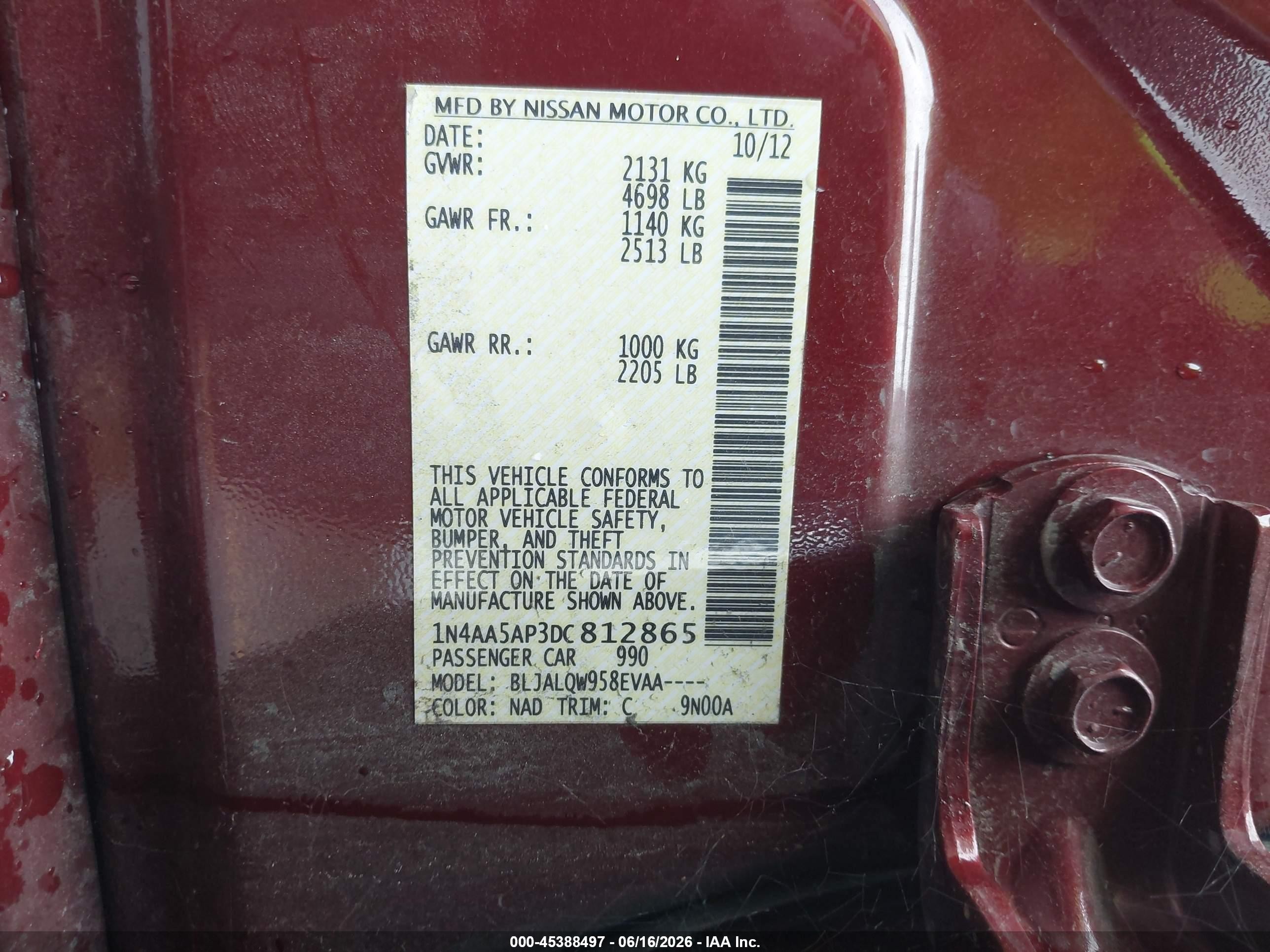 2013 Nissan Maxima 3.5 S Red vin: 1N4AA5AP3DC812865