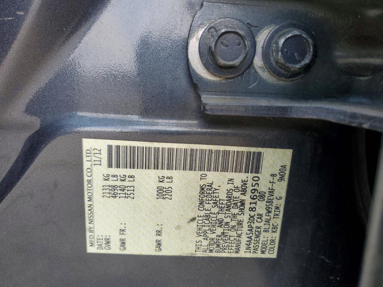 2013 Nissan Maxima 3.5 S Gray vin: 1N4AA5AP3DC816950