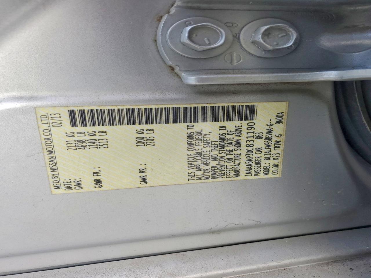2013 Nissan Maxima 3.5 S Silver vin: 1N4AA5AP3DC831190