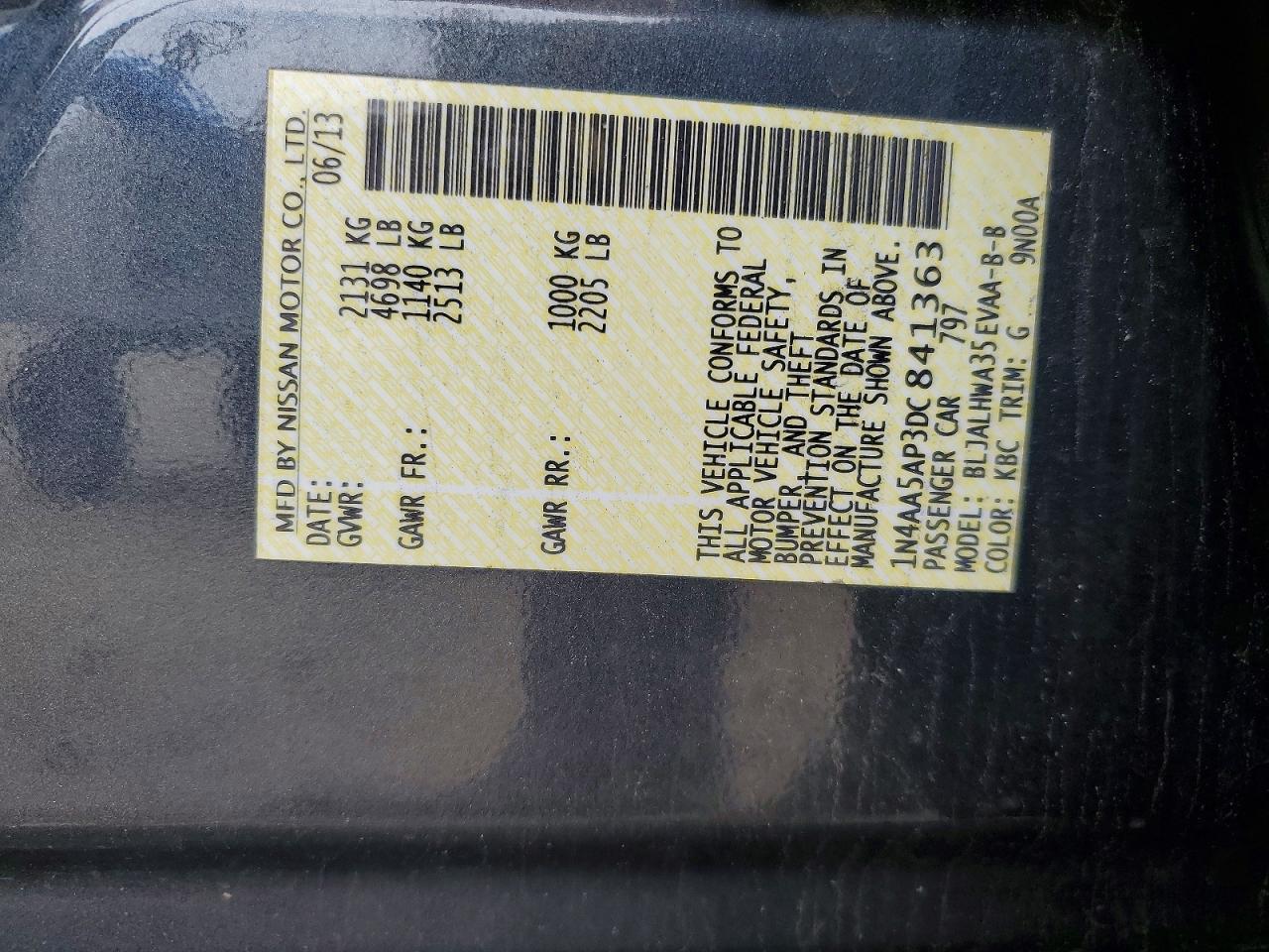2013 Nissan Sedan Gray vin: 1N4AA5AP3DC841363