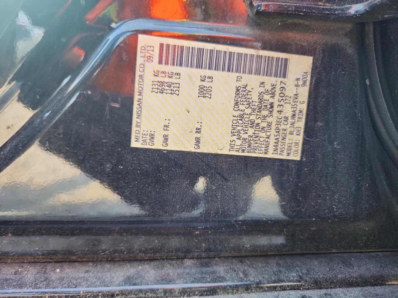 2014 Nissan Maxima 3.5 Sv Black vin: 1N4AA5AP3EC435097