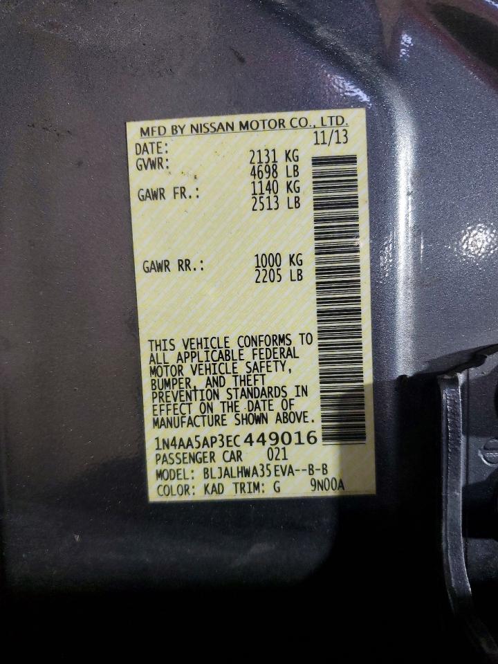 2014 Nissan Maxima 3.5 Sv Gray vin: 1N4AA5AP3EC449016