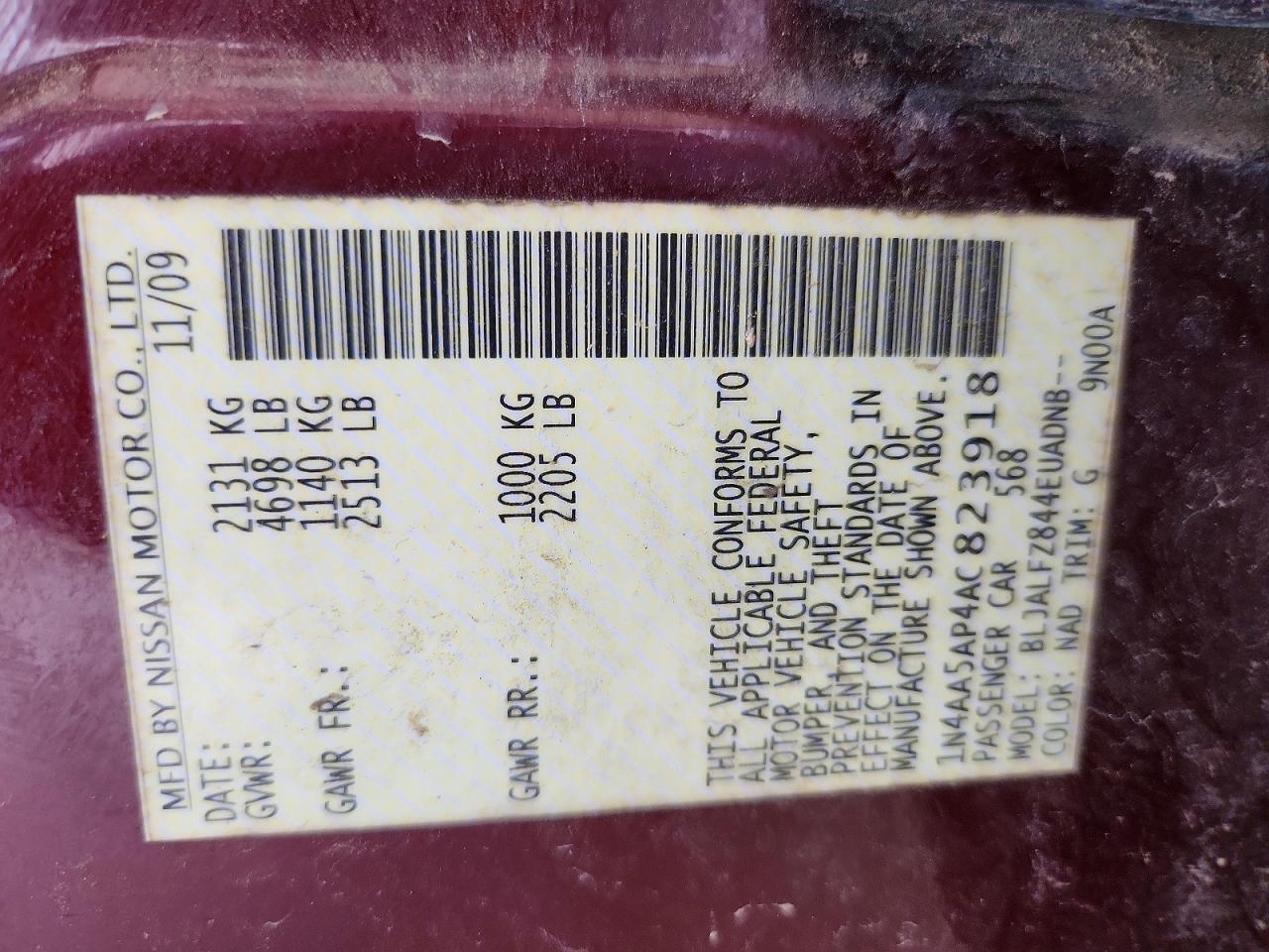 2010 Nissan Maxima 3.5 S Maroon vin: 1N4AA5AP4AC823918