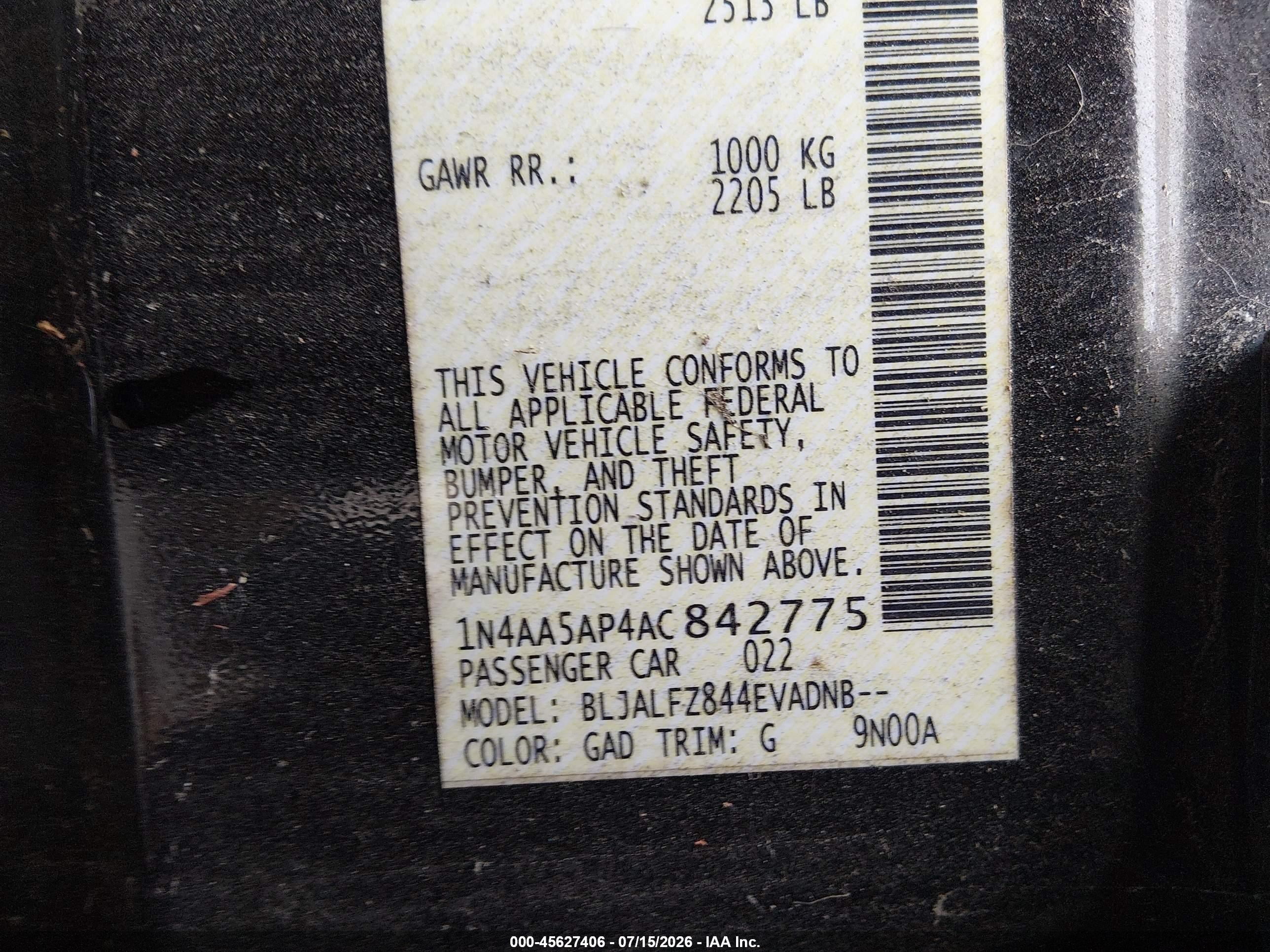 2010 Nissan Maxima 3.5 Sv Purple vin: 1N4AA5AP4AC842775