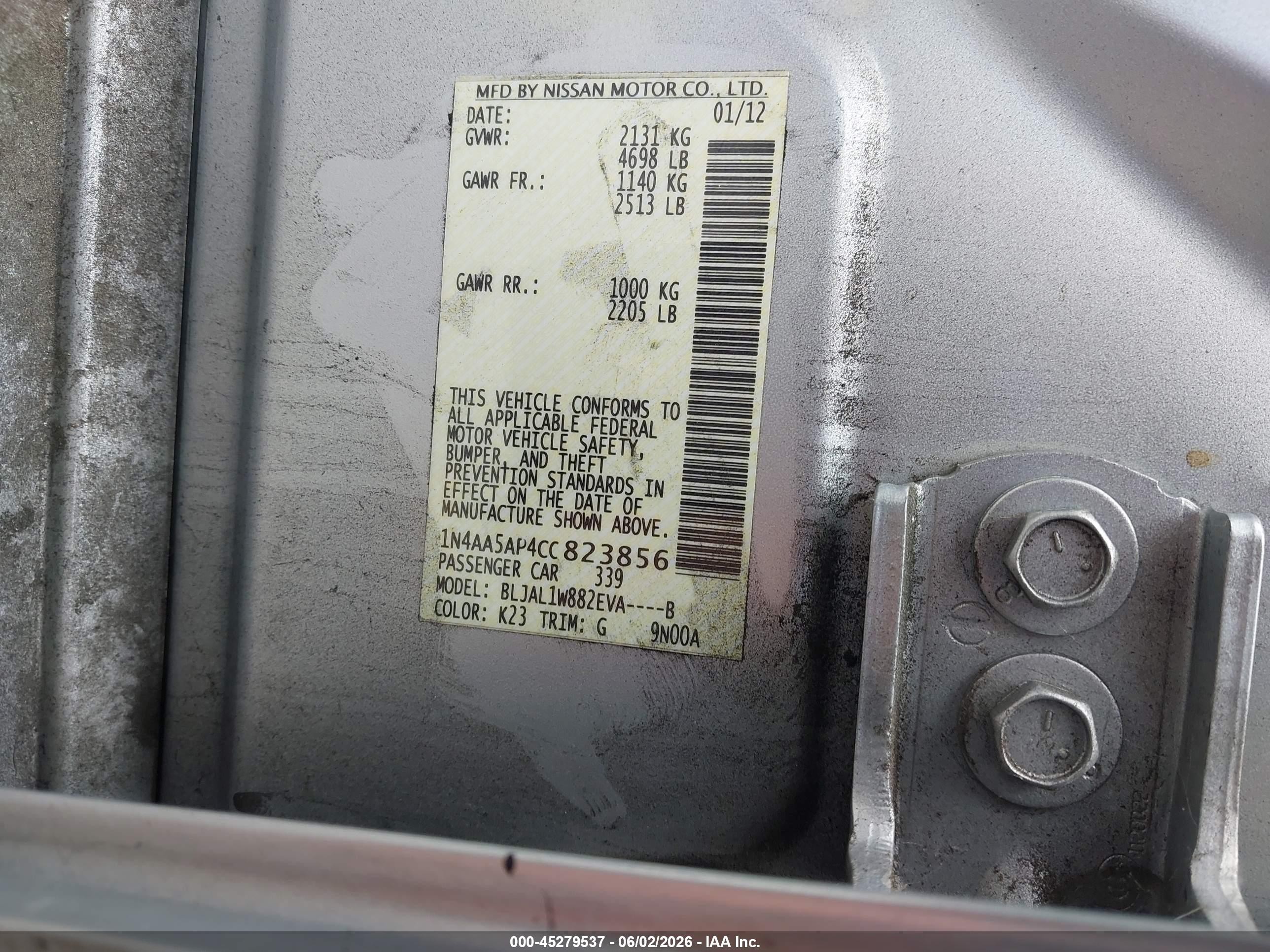 2012 Nissan Maxima 3.5 Sv Silver vin: 1N4AA5AP4CC823856