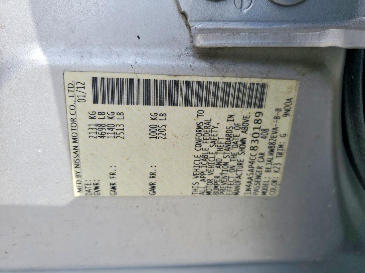2012 Nissan Maxima 3.5 S Silver vin: 1N4AA5AP4CC830189