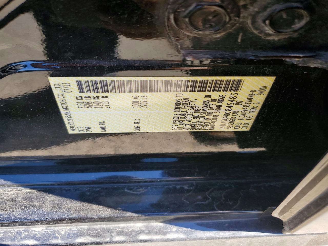2013 Nissan Maxima 3.5 S Black vin: 1N4AA5AP4DC845485