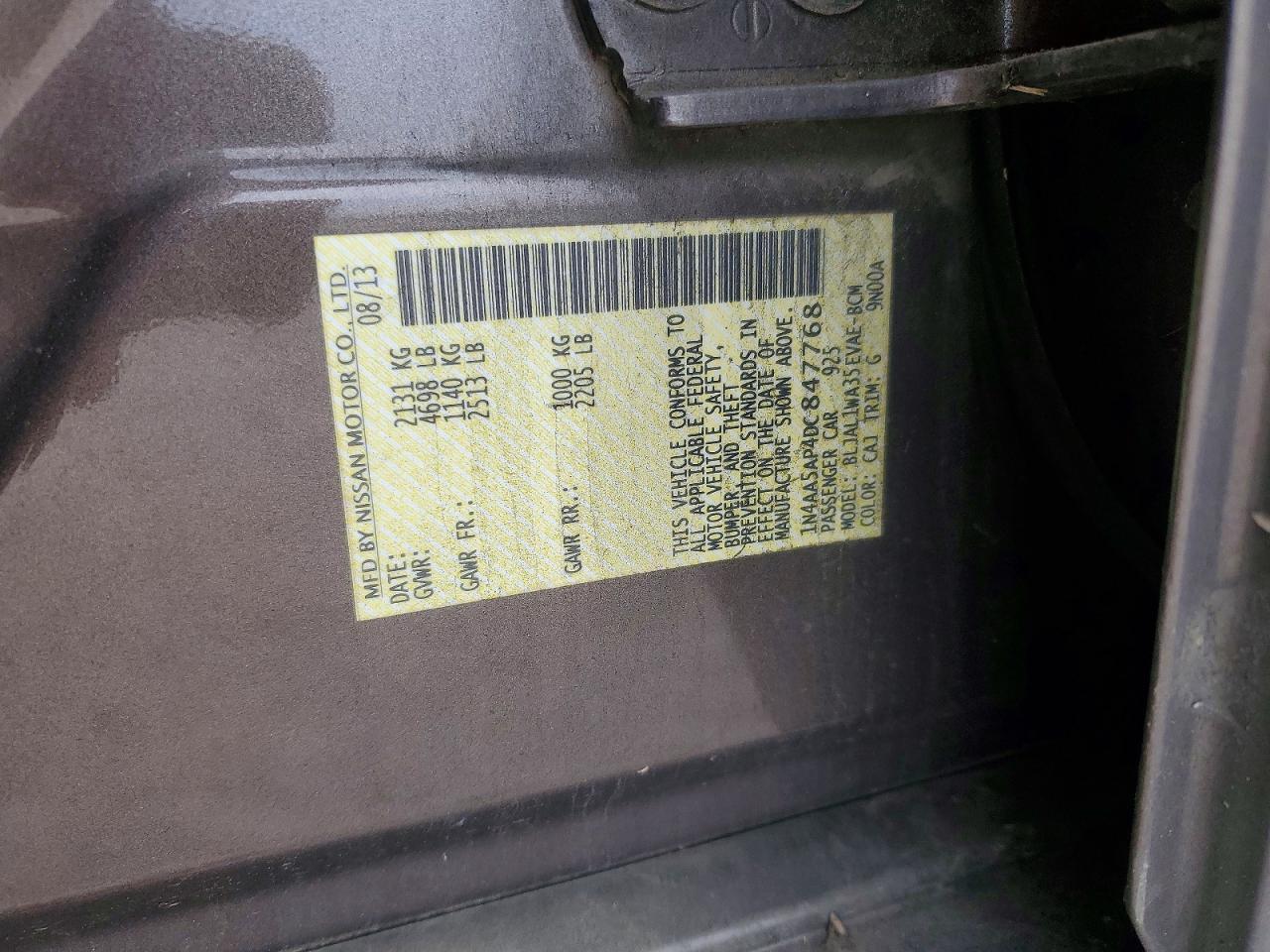 2013 Nissan Maxima S Gray vin: 1N4AA5AP4DC847768