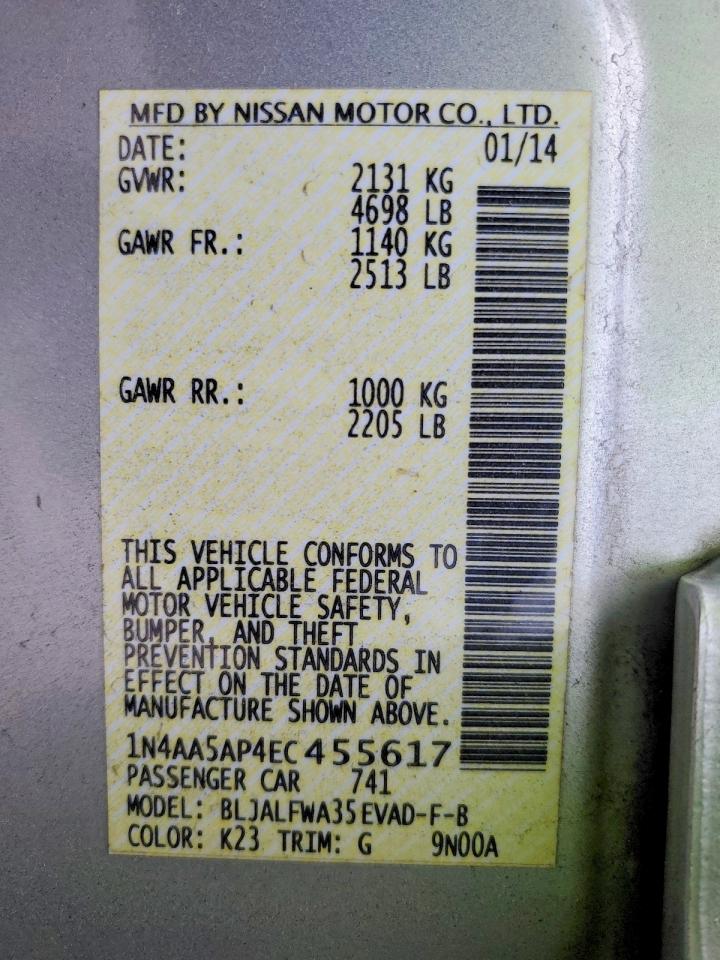 2014 Niss Maxima S Silver vin: 1N4AA5AP4EC455617
