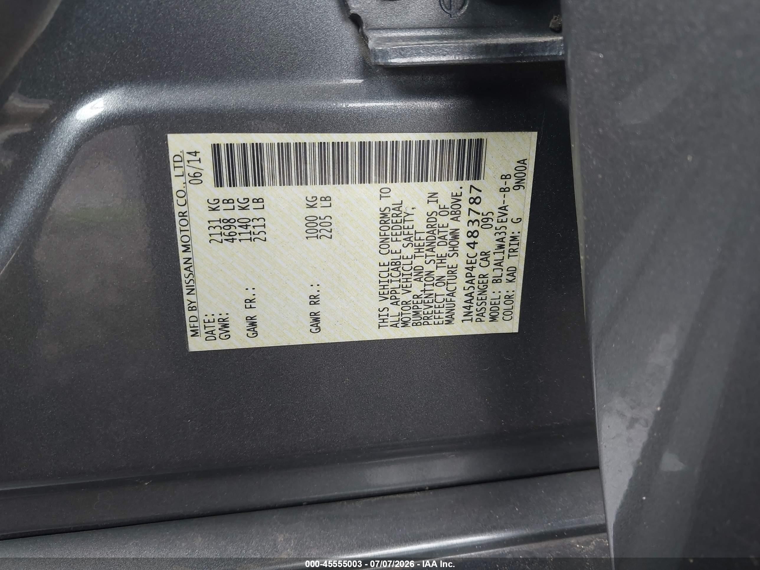 2014 Nissan Maxima 3.5 Sv Gray vin: 1N4AA5AP4EC483787