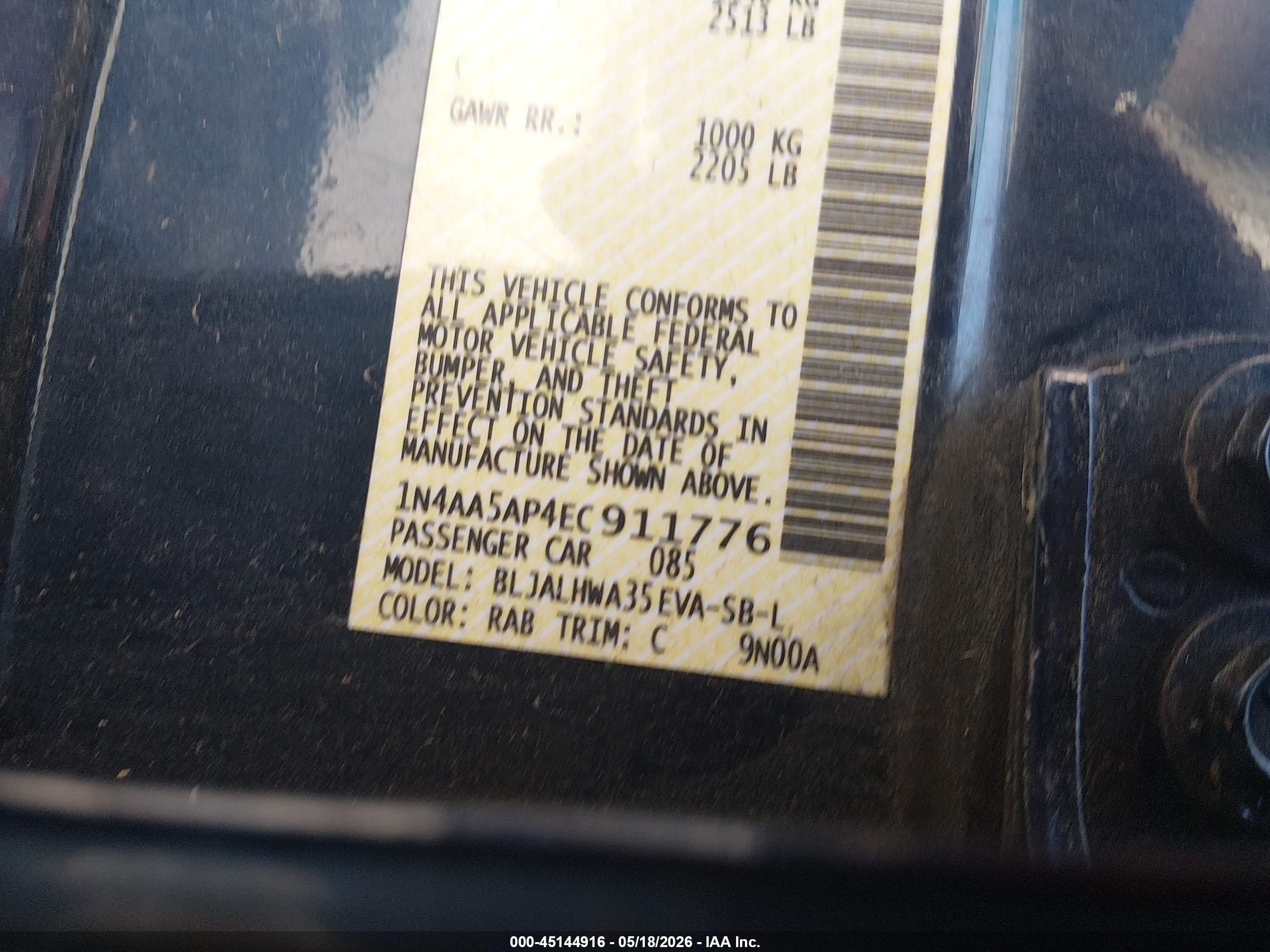 2014 Nissan Maxima 3.5 Sv Blue vin: 1N4AA5AP4EC911776