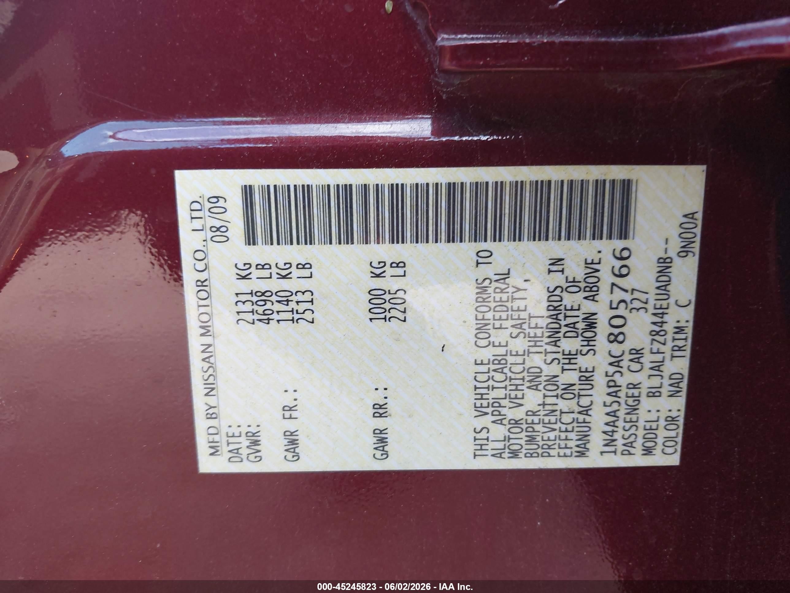 2010 Nissan Maxima 3.5 Sv Red vin: 1N4AA5AP5AC805766