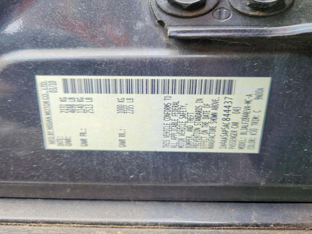 2010 Nissan Maxima 3.5 S Blue vin: 1N4AA5AP5AC844437
