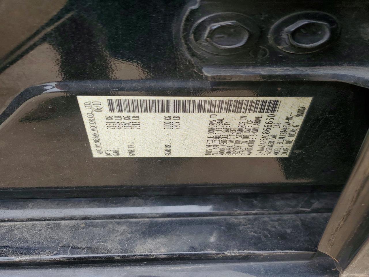2010 Nissan Maxima 3.5 S Black vin: 1N4AA5AP5AC866650