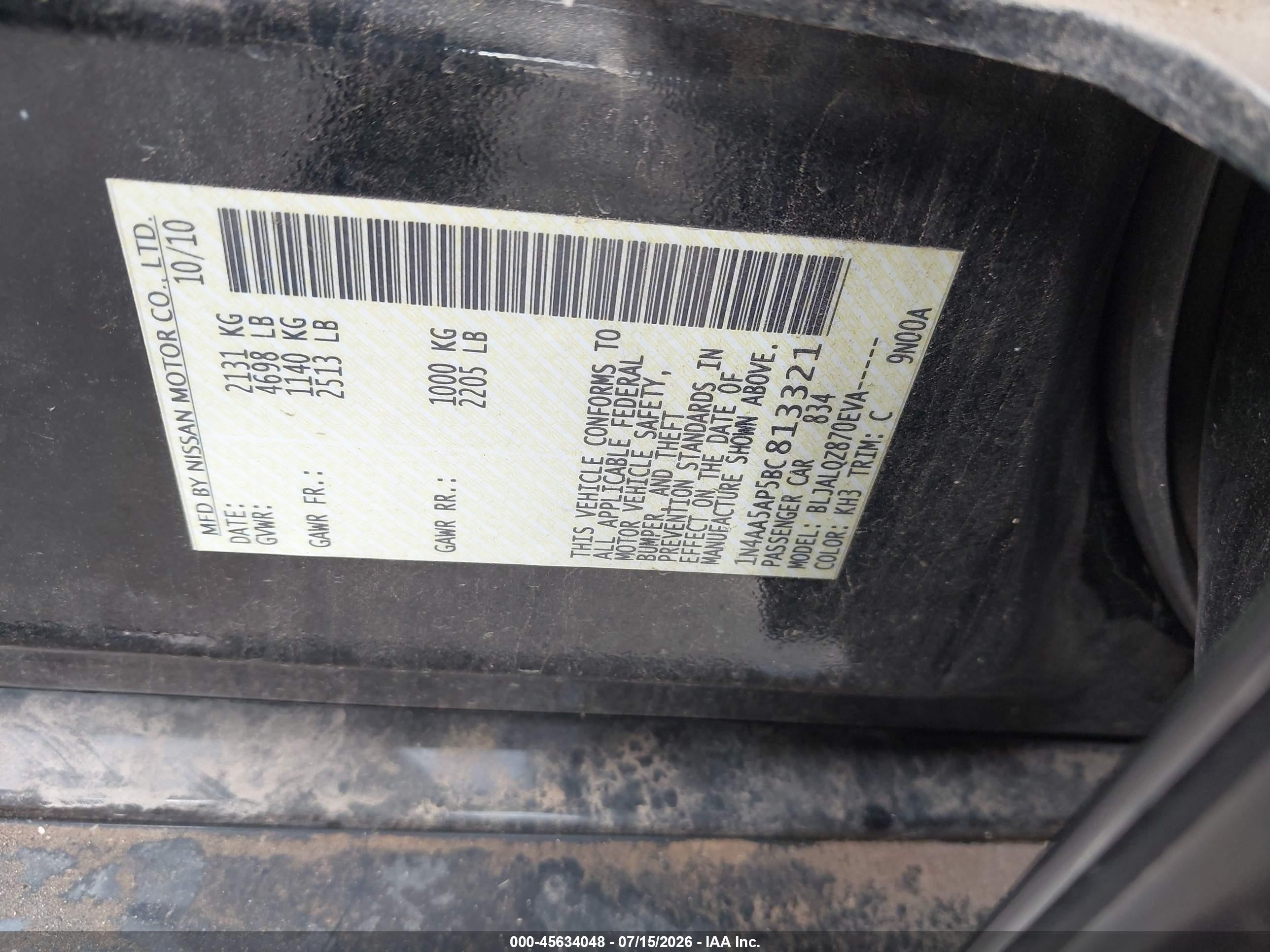 2011 Nissan Maxima 3.5 S Black vin: 1N4AA5AP5BC813321