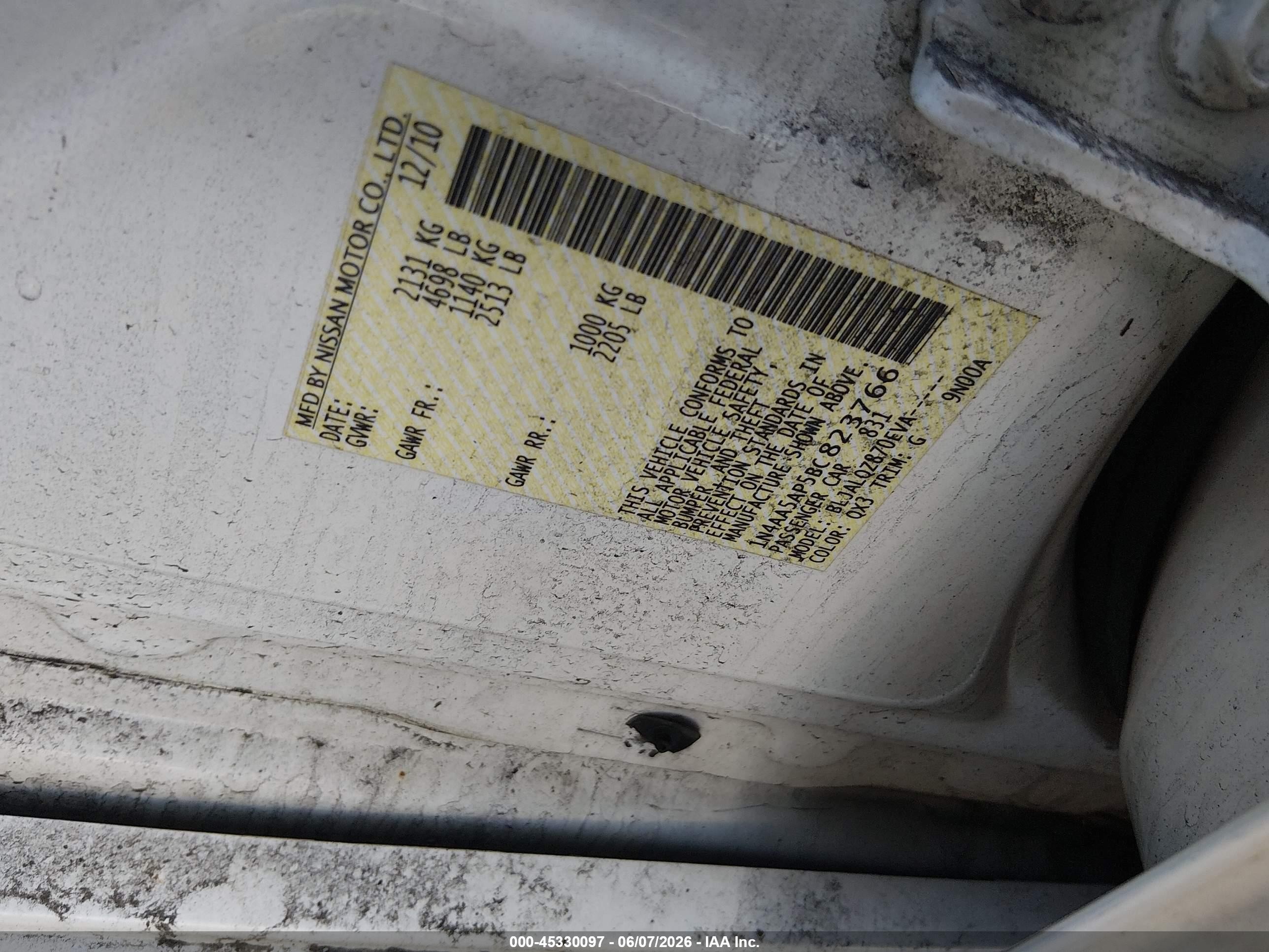 2011 Nissan Maxima 3.5 S White vin: 1N4AA5AP5BC823766
