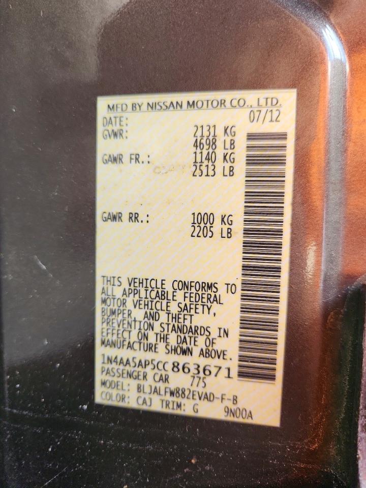 2012 Niss Maxima 3.5 Brown vin: 1N4AA5AP5CC863671