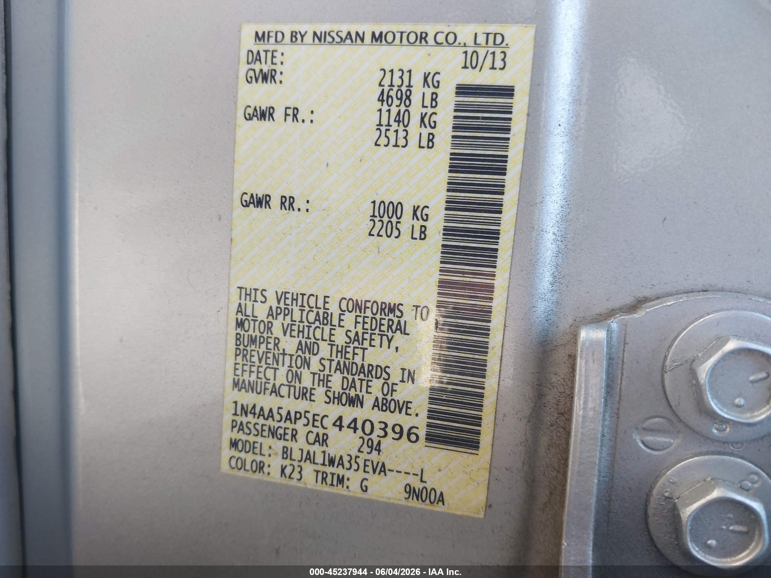 2014 Nissan Maxima 3.5 Sv Silver vin: 1N4AA5AP5EC440396