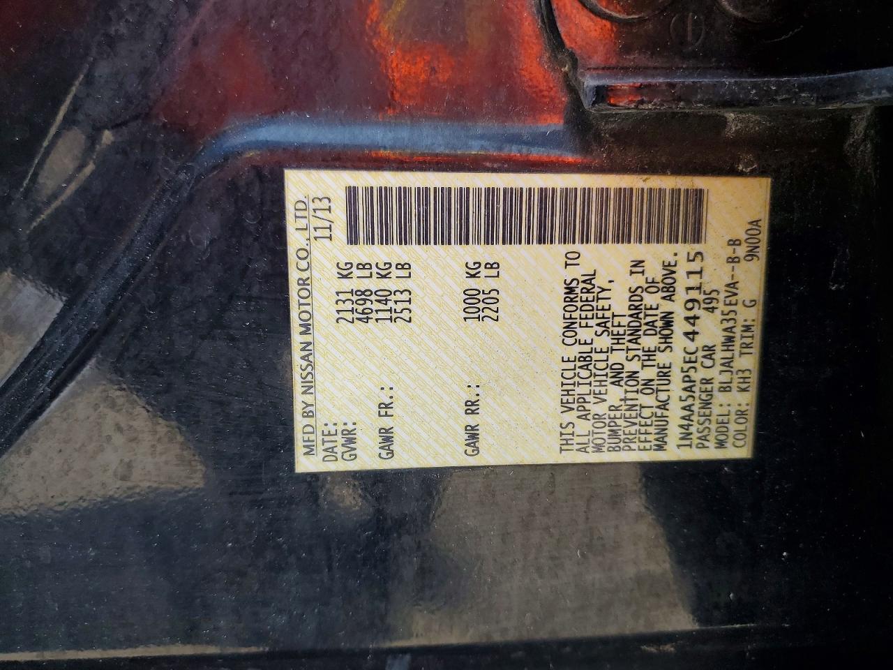 2014 Nissan Maxima 3.5 Sv Black vin: 1N4AA5AP5EC449115