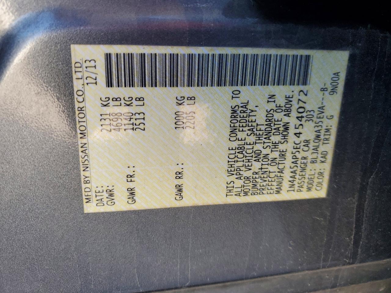 2014 Nissan Maxima 3.5 S Gray vin: 1N4AA5AP5EC454072