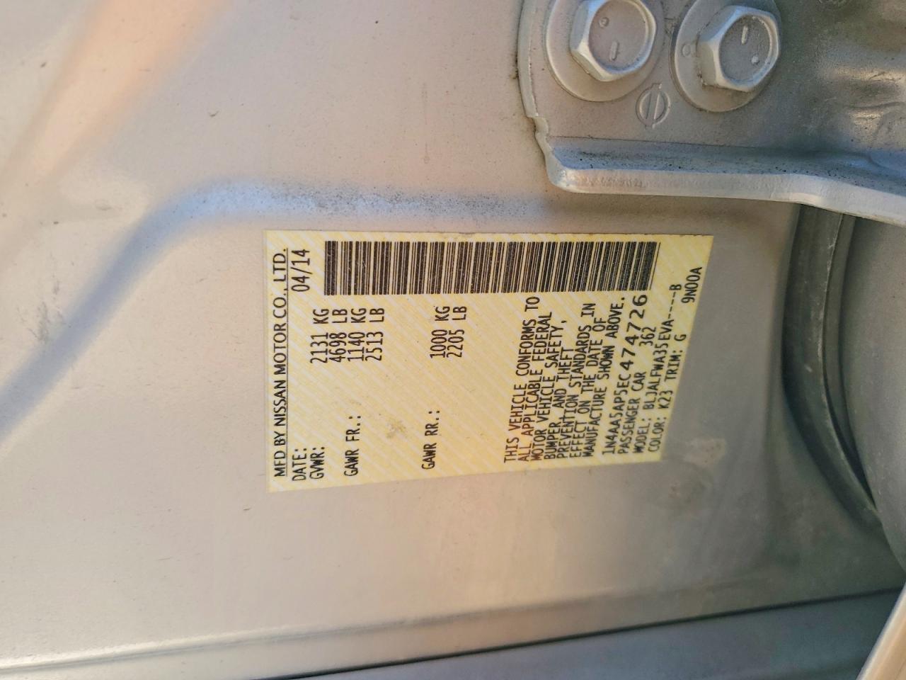 2014 Nissan Maxima Silver vin: 1N4AA5AP5EC474726