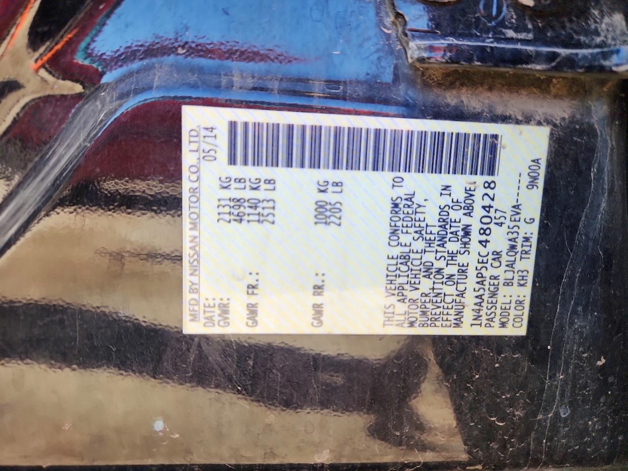 2014 Nissan Maxima 3.5 S Gray vin: 1N4AA5AP5EC480428