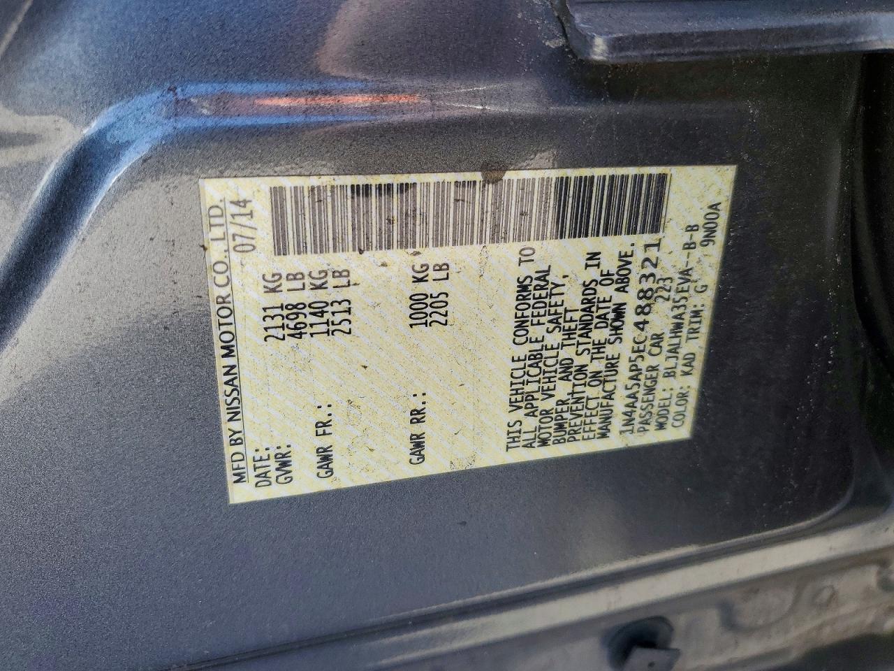 2014 Nissan Maxima 3.5 Sv Gray vin: 1N4AA5AP5EC488321