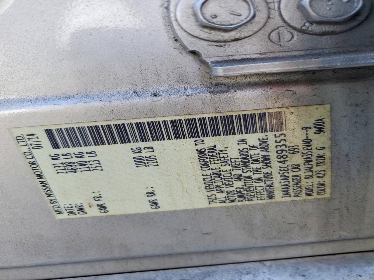 2014 Nissan Maxima 3.5 Sv Silver vin: 1N4AA5AP5EC489355