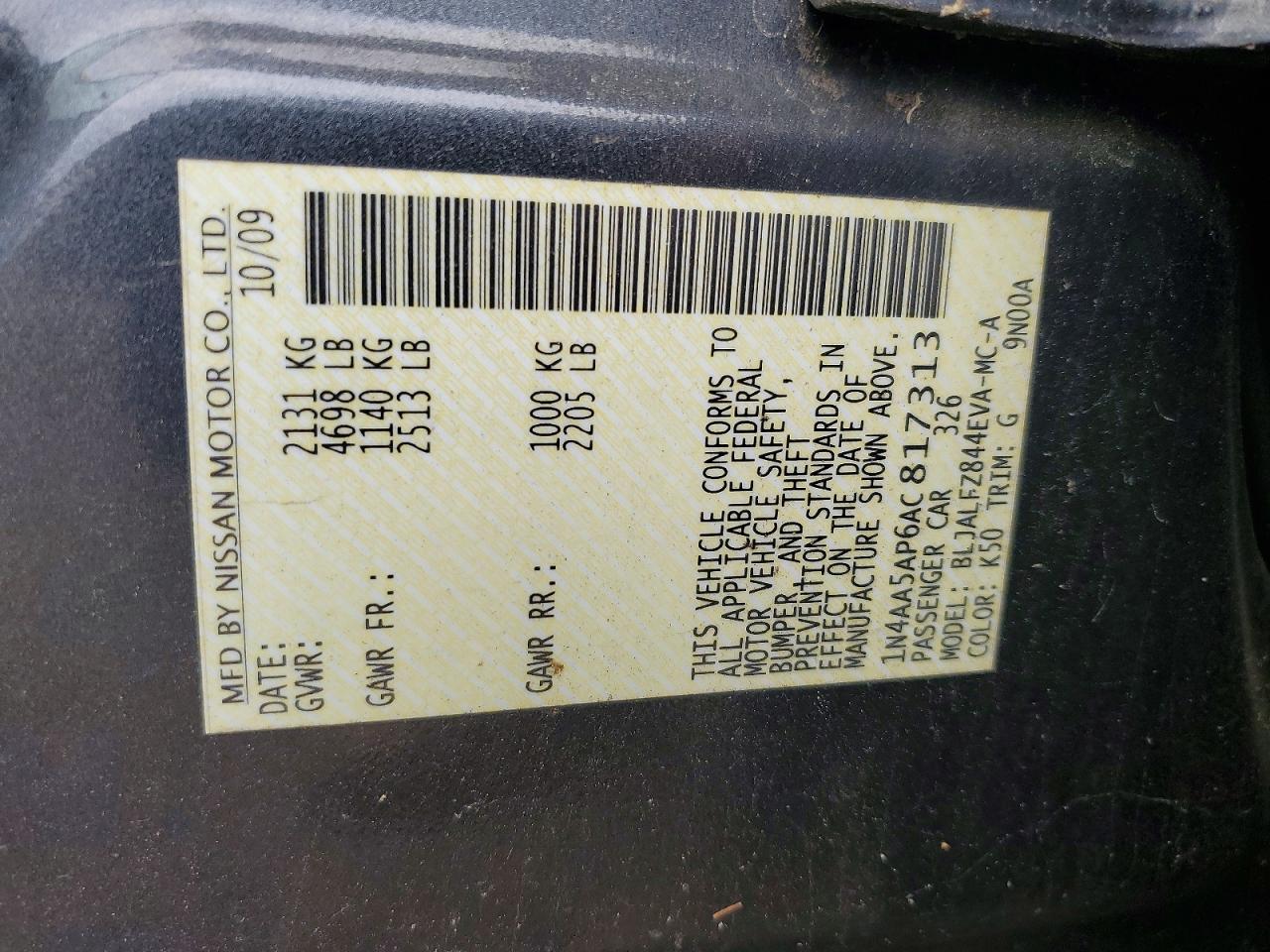 2010 Nissan Maxima 3.5 S Gray vin: 1N4AA5AP6AC817313