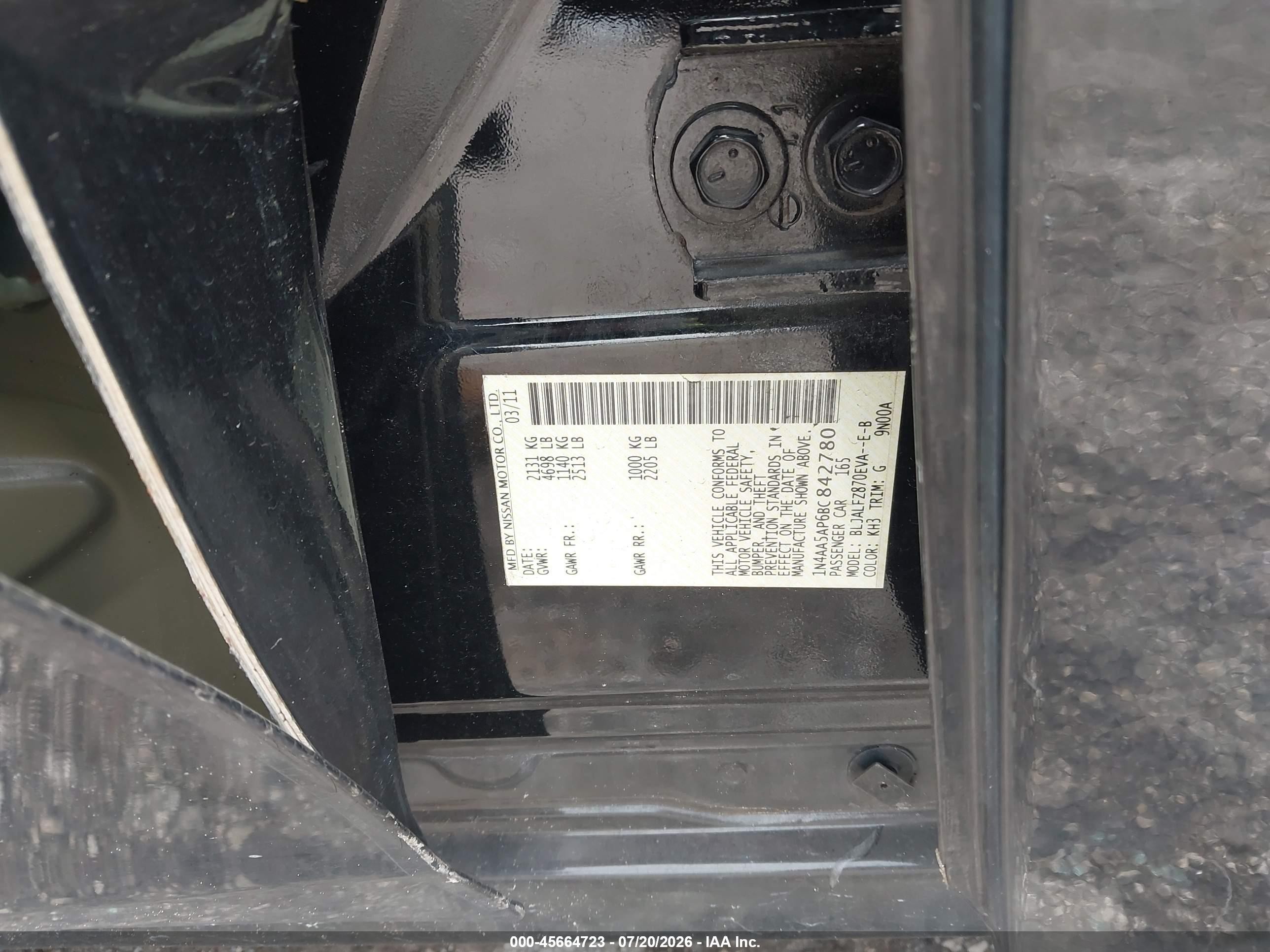 2011 Nissan Maxima 3.5 Sv Black vin: 1N4AA5AP6BC842780