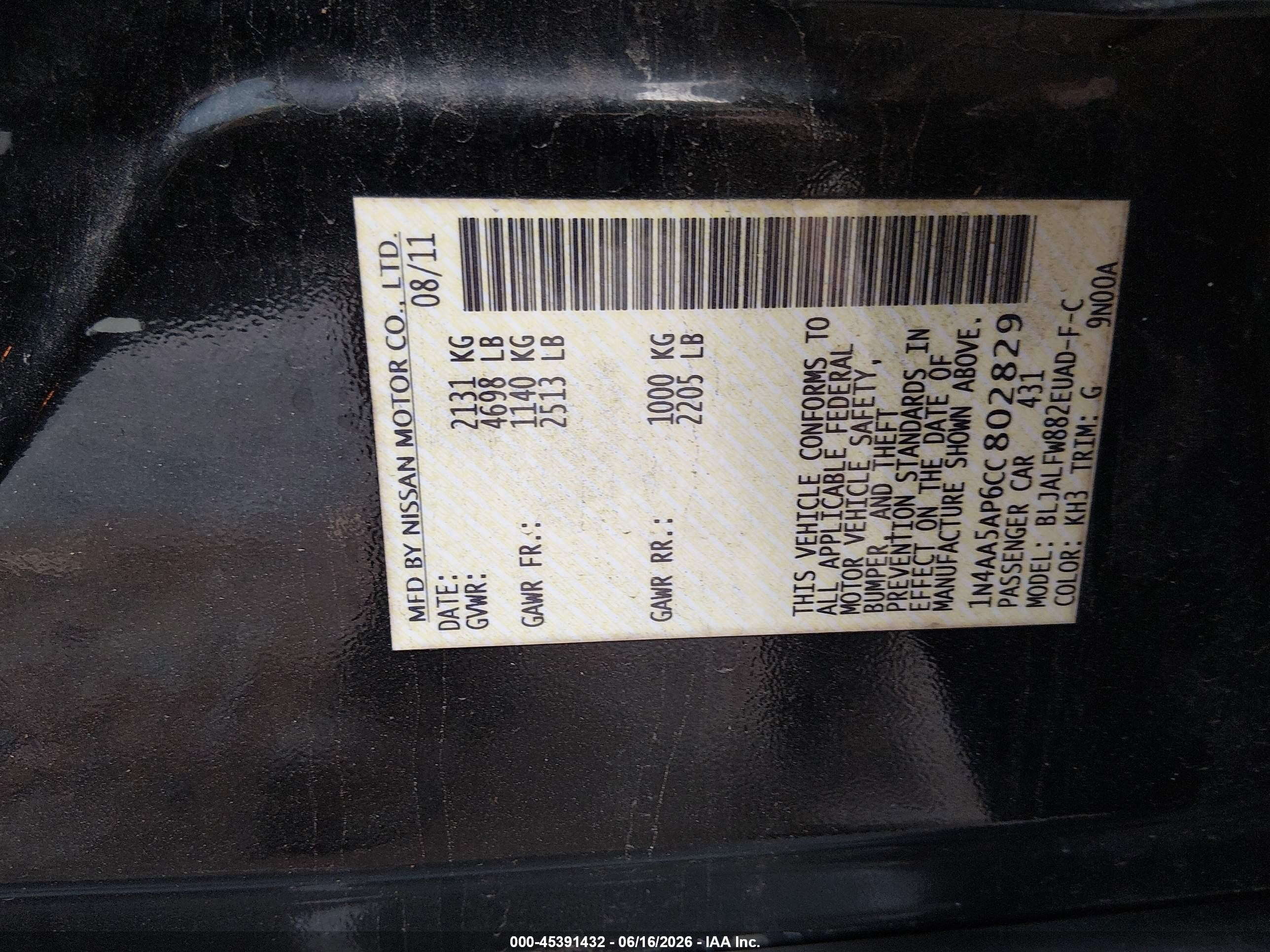 2012 Nissan Maxima 3.5 Sv Black vin: 1N4AA5AP6CC802829