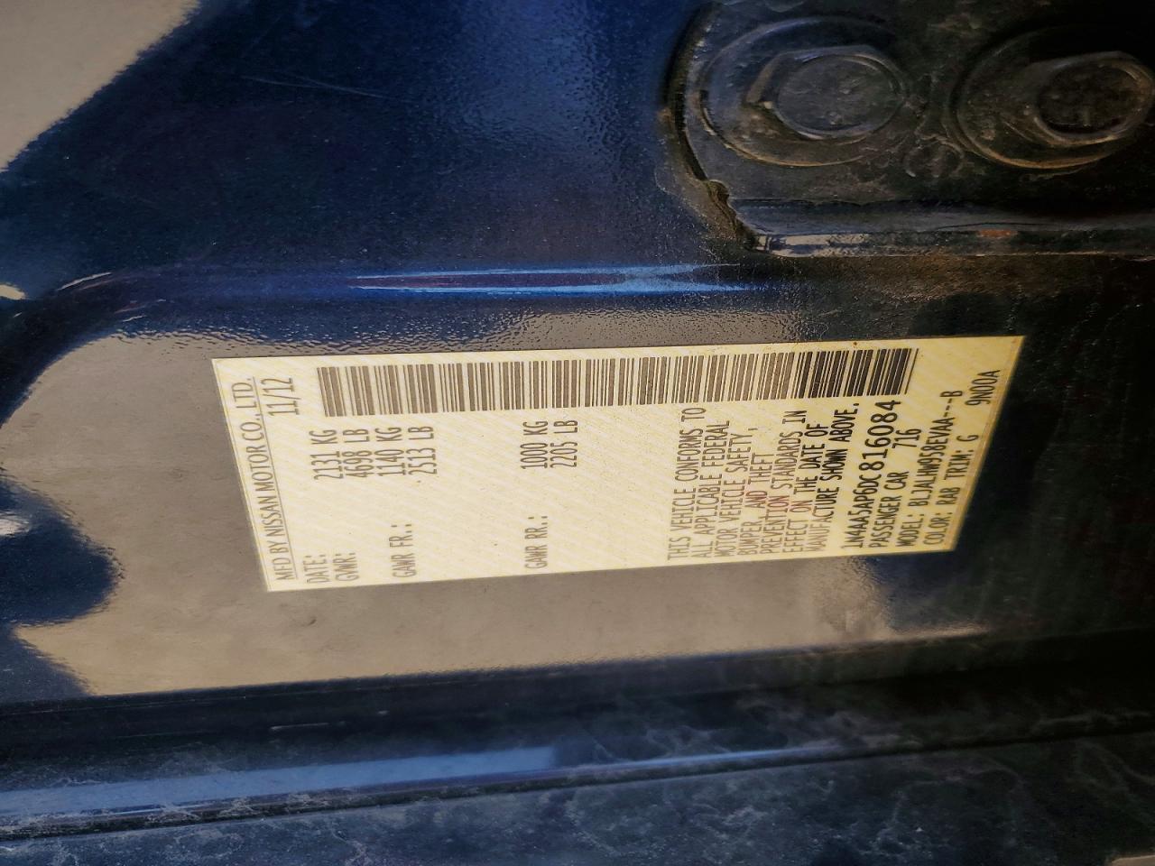 2013 Nissan Maxima 3.5 Sv Blue vin: 1N4AA5AP6DC816084