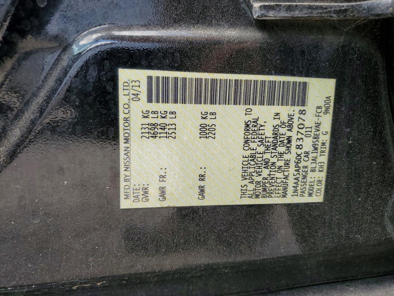 2013 Nissan Maxima 3.5 S Black vin: 1N4AA5AP6DC837078
