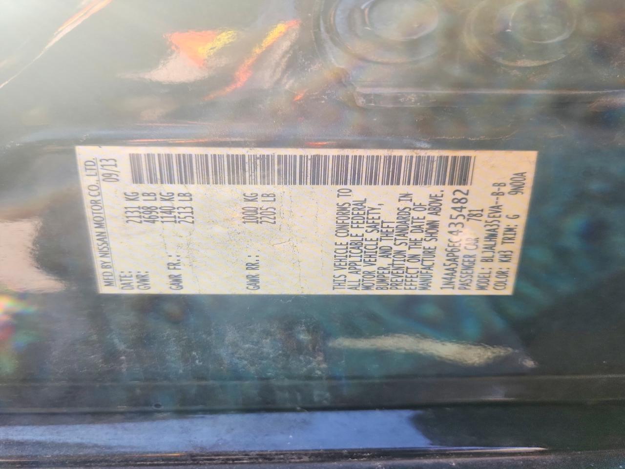 2014 Nissan Maxima 3.5 Sv Черный vin: 1N4AA5AP6EC435482