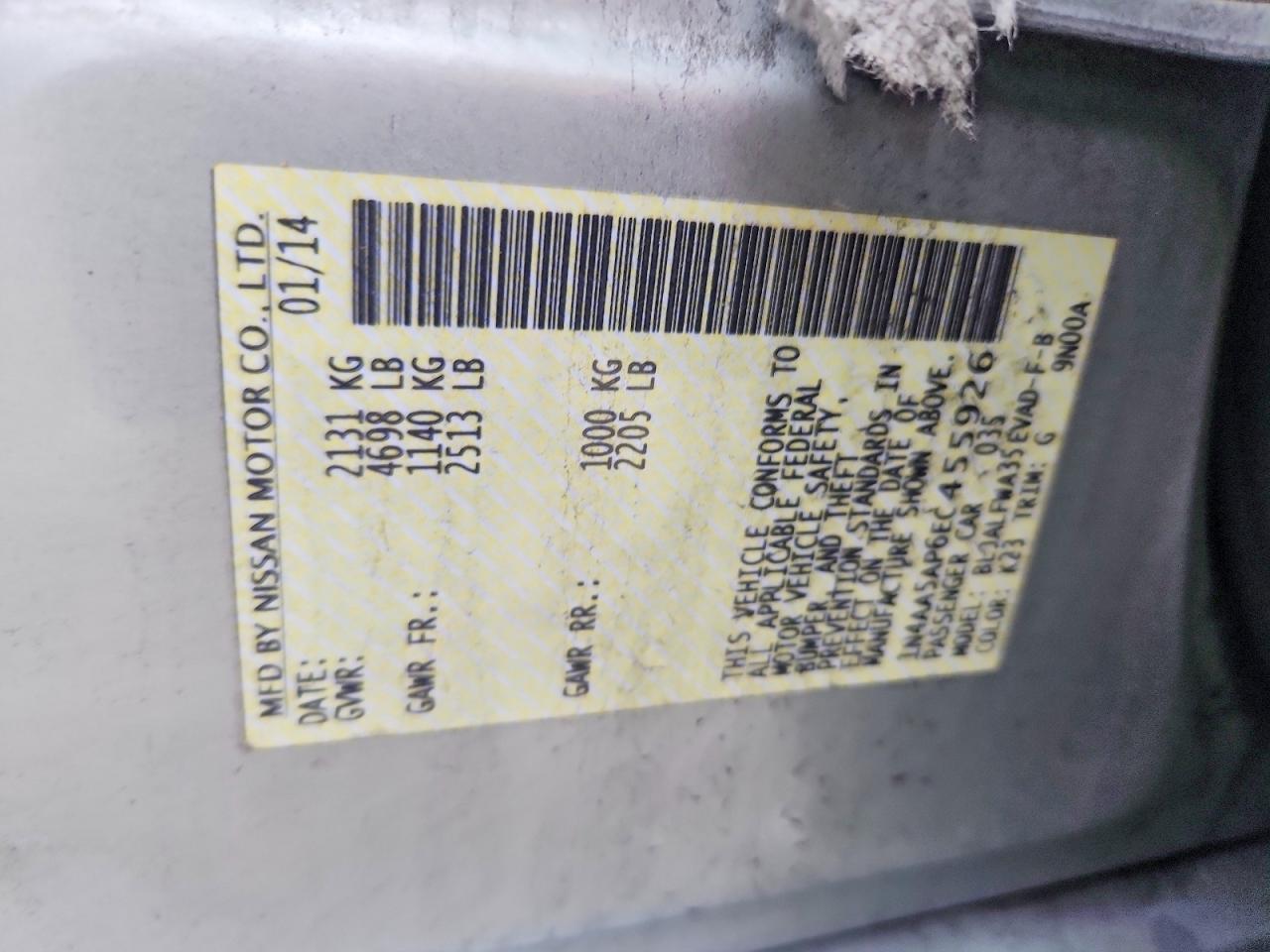 2014 Nissan Maxima 3.5 S Silver vin: 1N4AA5AP6EC455926