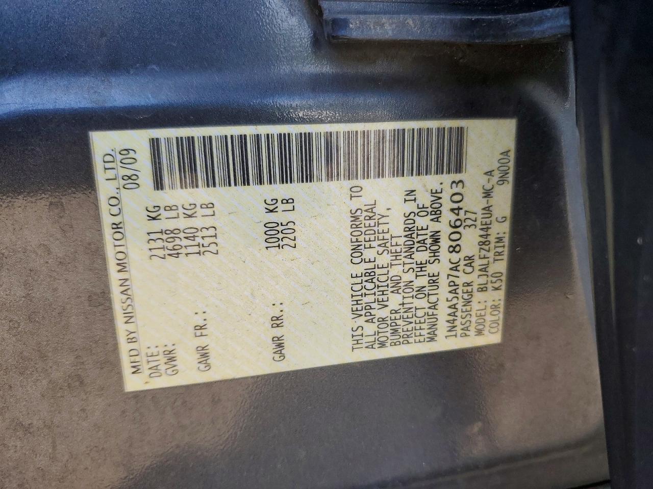 2010 Nissan Maxima 3.5 S Gray vin: 1N4AA5AP7AC806403