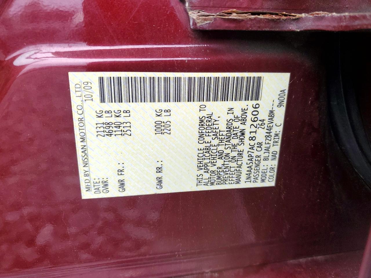 2010 Nissan Maxima 3.5 S Red vin: 1N4AA5AP7AC812606