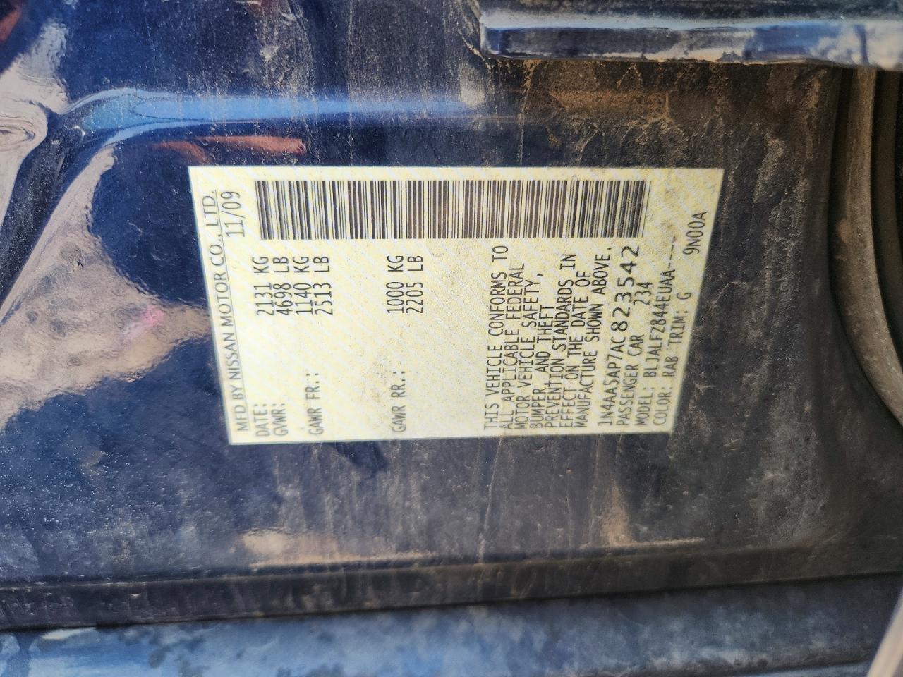 2010 Nissan Maxima 3.5 S Blue vin: 1N4AA5AP7AC823542