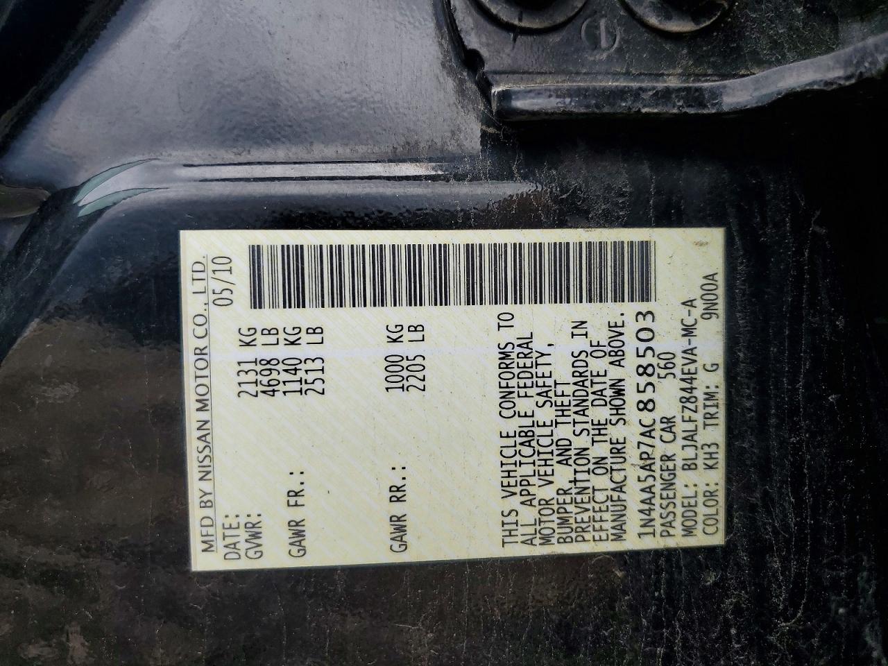 2010 Nissan Maxima 3.5 S Black vin: 1N4AA5AP7AC858503